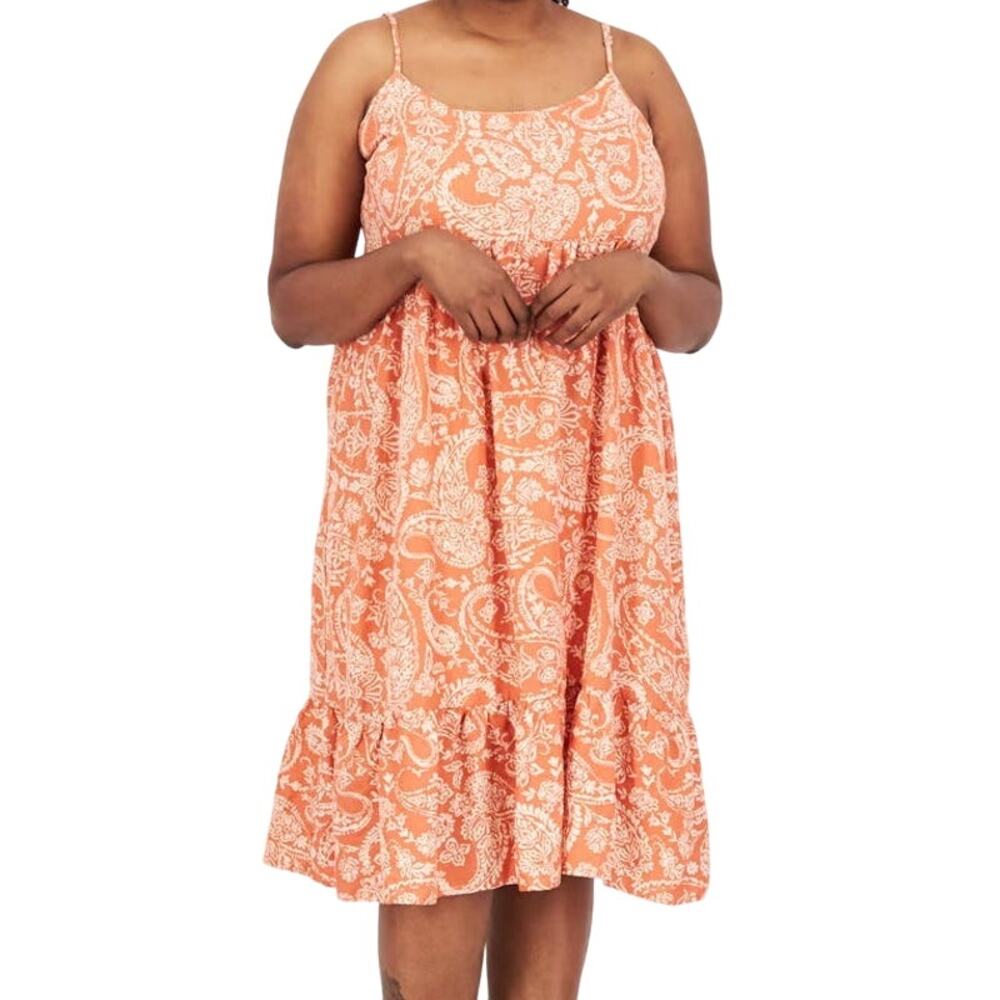 NWT Forever 21 + Orange Paisley Floral Tiered Sleeveless Boho‎ Midi Dress Sz 2X
